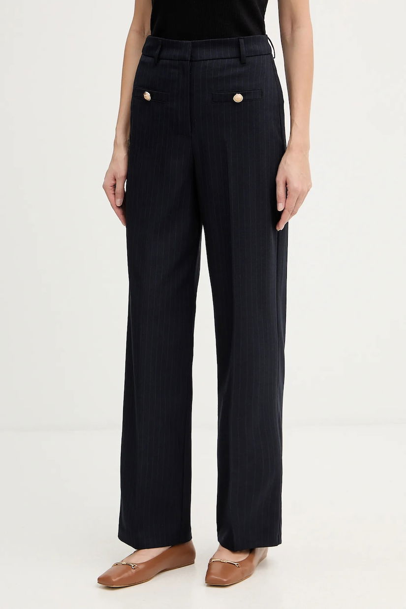 Morgan pantaloni culoarea bleumarin, drept, high waist, PLOUI.F