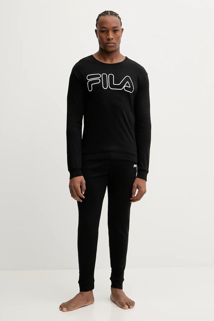 Fila pijamale de bumbac culoarea negru, cu imprimeu, FPW1235