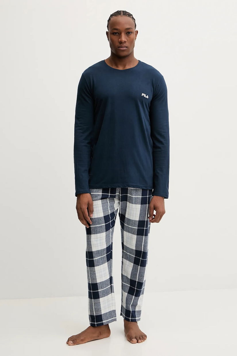 Fila pijamale de bumbac culoarea bleumarin, cu imprimeu, FPW1237