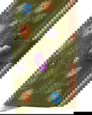 Secrid portofel de piele STITCH FLORAL culoarea verde