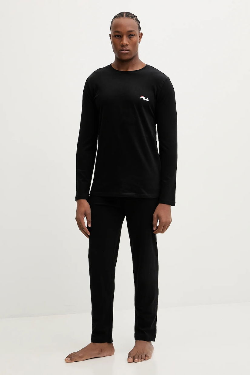 Fila pijamale de bumbac culoarea negru, cu imprimeu, FPW1231