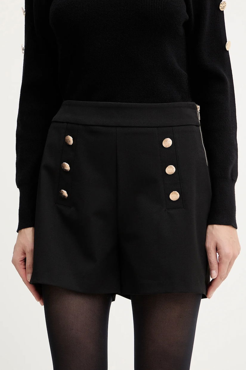 Morgan pantaloni scurți culoarea negru, cu imprimeu, high waist, SHUSE.F