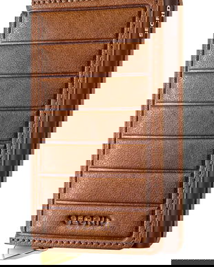 Secrid portofel de piele EMBOSS LINES culoarea maro