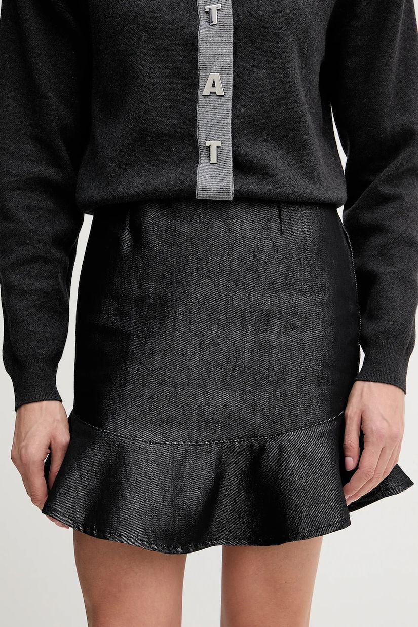 Rotate fustă jeans culoarea negru, mini, evazați, 114960100