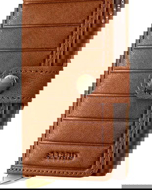 Secrid portofel de piele EMBOSS LINES culoarea maro