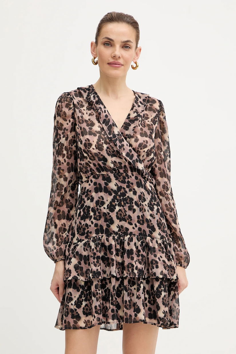Morgan rochie culoarea maro, mini, evazați, RLEOL.F