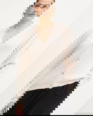 Morgan cardigan din amestec de lână culoarea bej, MPLAY