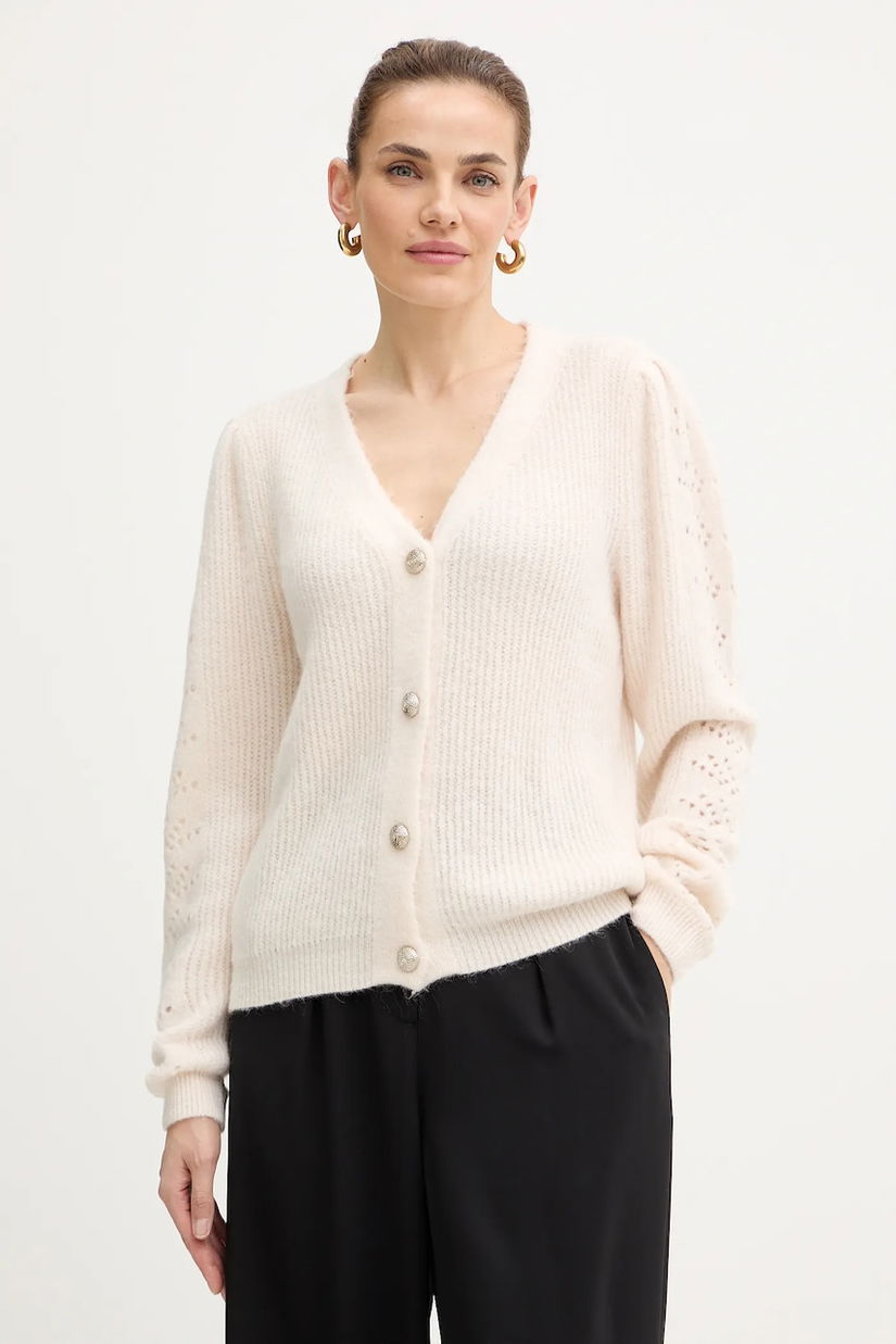 Morgan cardigan din amestec de lână culoarea bej, MPLAY
