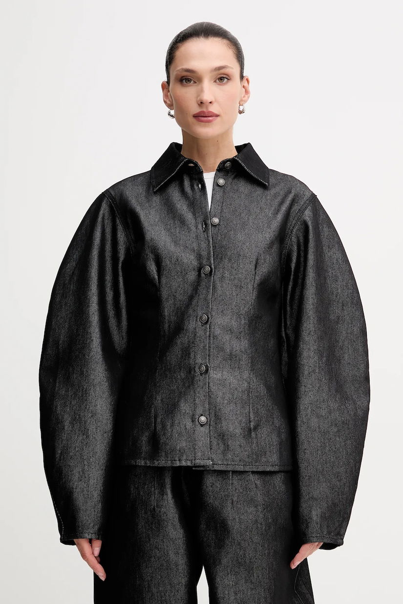 Rotate cămașă jeans culoarea negru, cu guler clasic, regular, 114961100