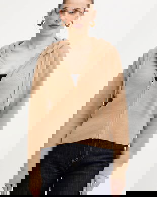 Patou bluză din lână culoarea bej, cu glugă, uni, KN2958041