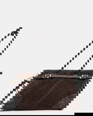 Answear.LAB geanta de mana din piele intoarsa culoarea maro