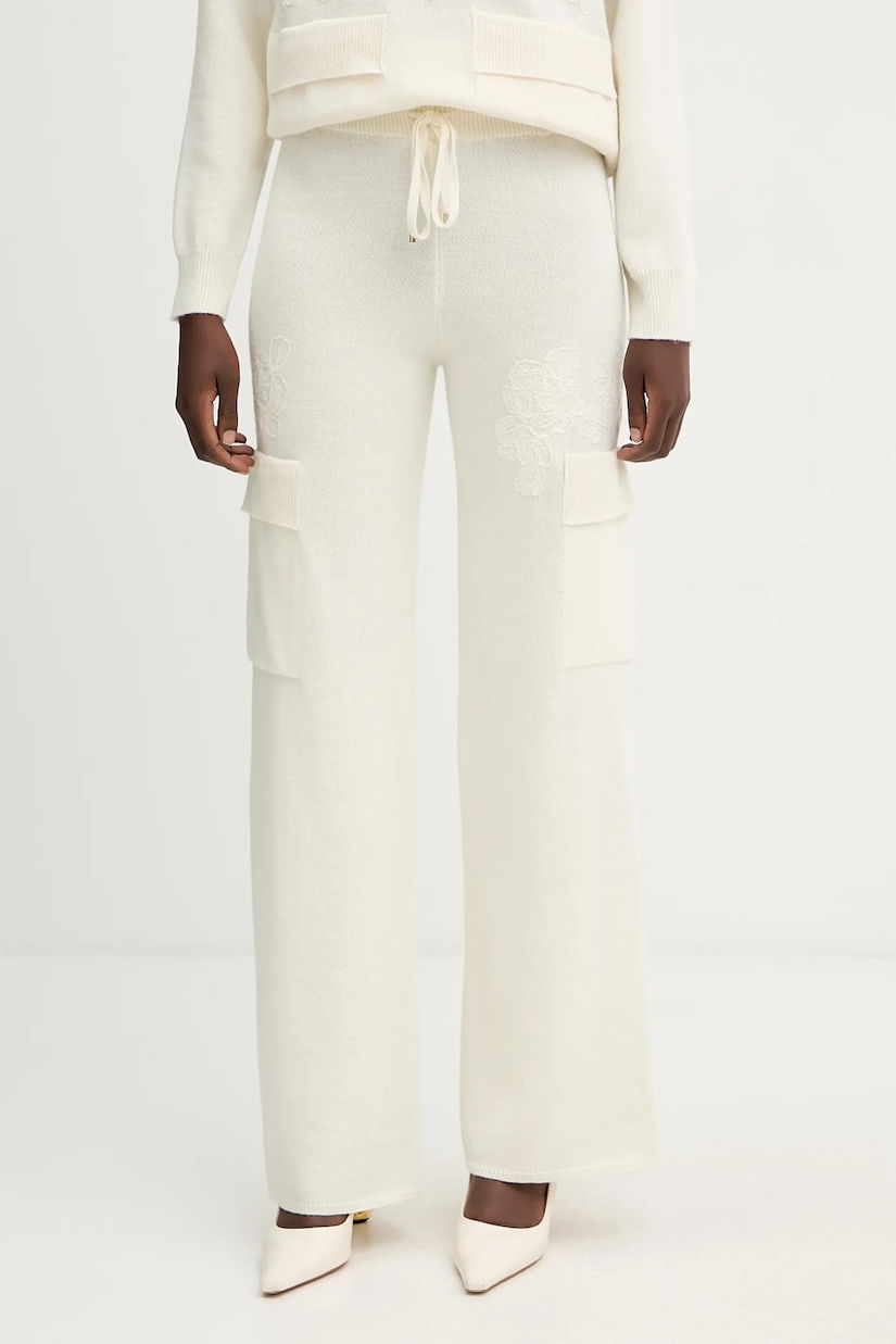 Ermanno Firenze pantaloni de trening cu lână culoarea bej, uni, 57TP027E85