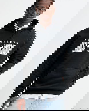 Converse bluză culoarea negru, cu glugă, cu imprimeu, CVM5K160