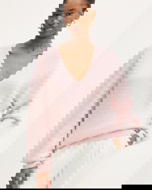 Morgan pulover din amestec de lână culoarea roz, MVALI