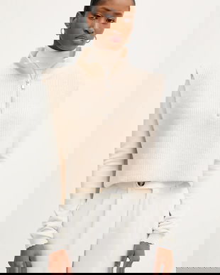 Morgan vestă culoarea bej, cu turtleneck, 5COLA