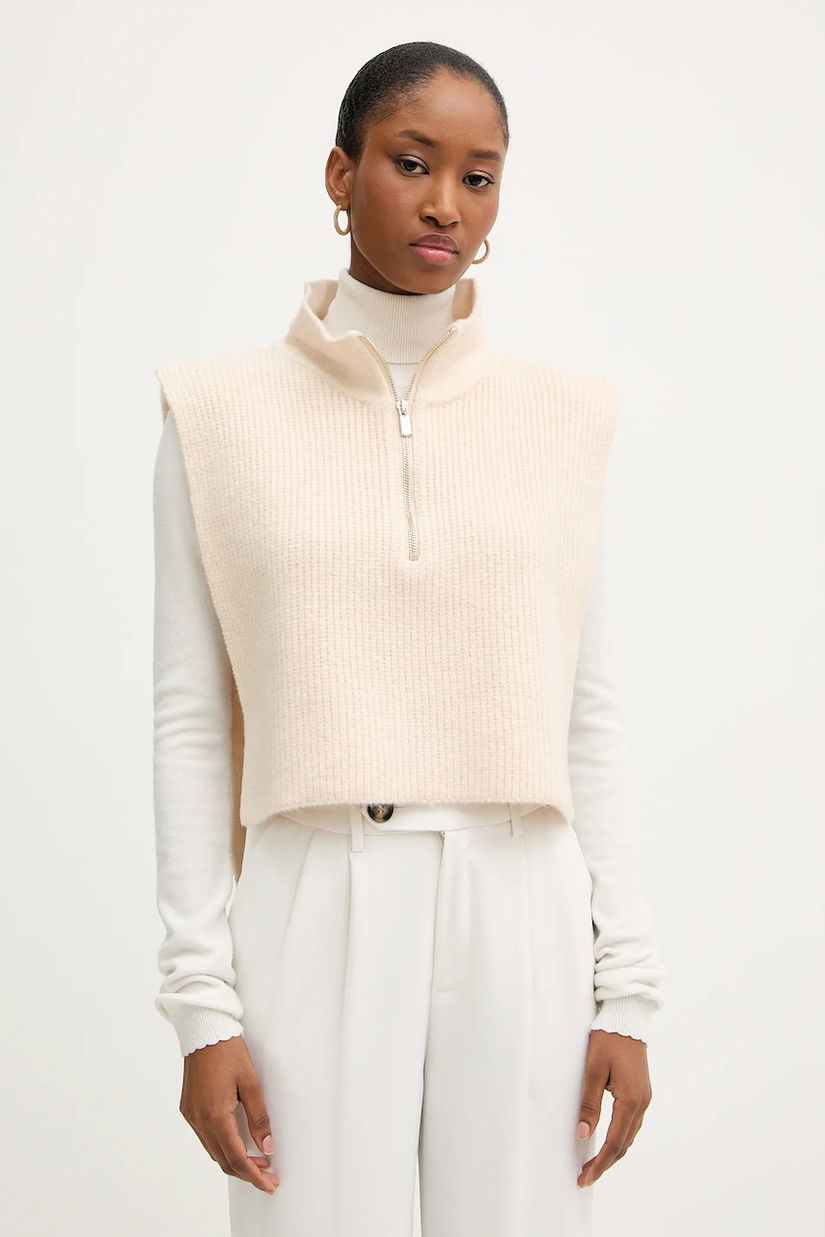 Morgan vestă culoarea bej, cu turtleneck, 5COLA