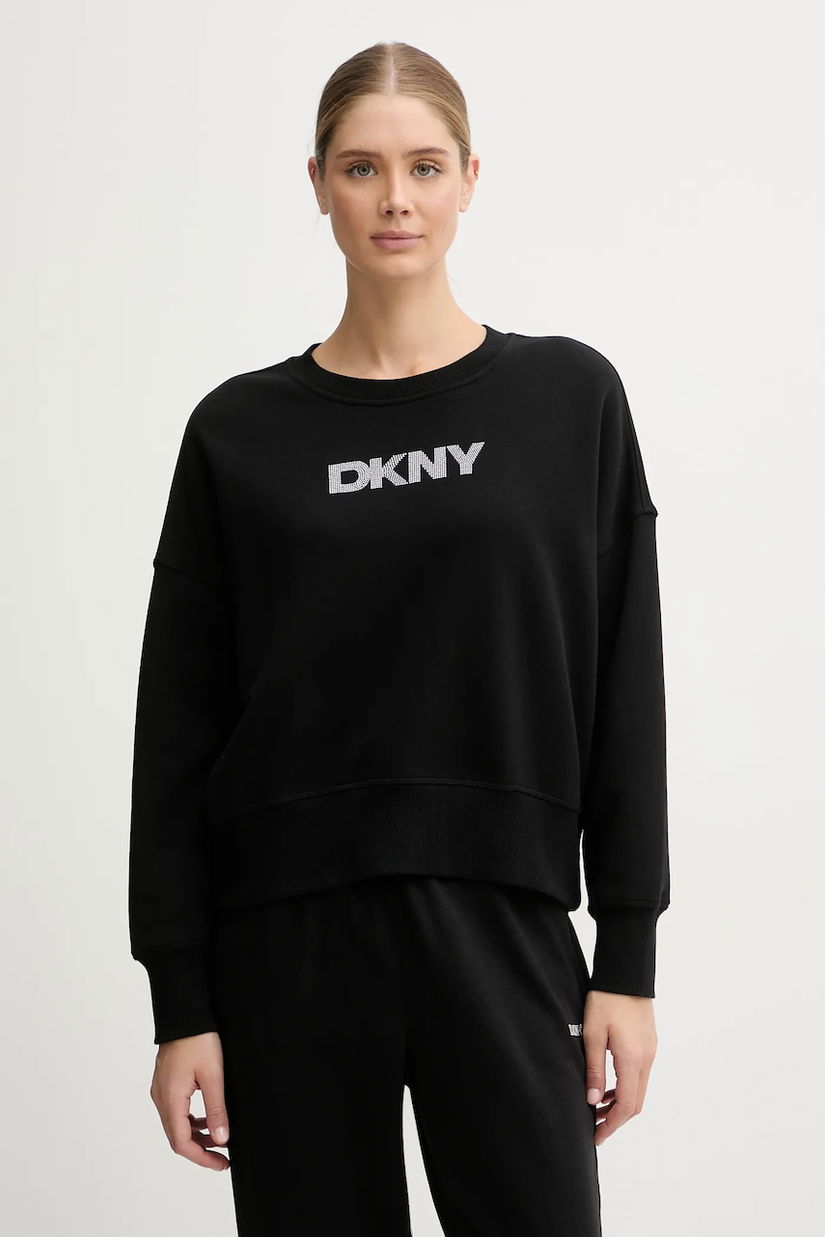 Dkny hanorac de bumbac LOGO TERRY culoarea negru, cu imprimeu, DP5T1370
