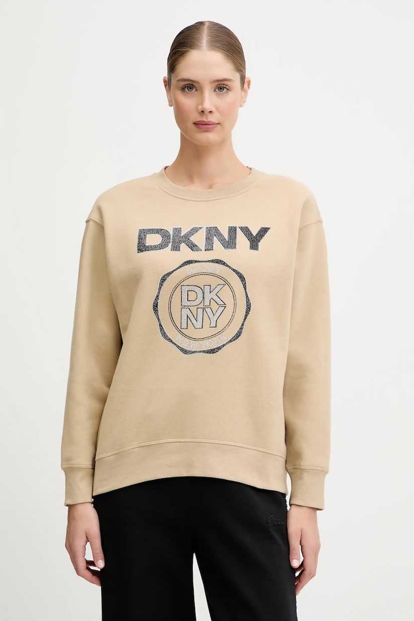 Dkny bluză culoarea bej, cu imprimeu, DP5T1340