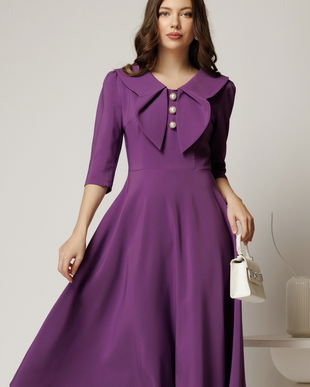 Rochie mov clos de ocazie cu guler maxi si nasturi perluta