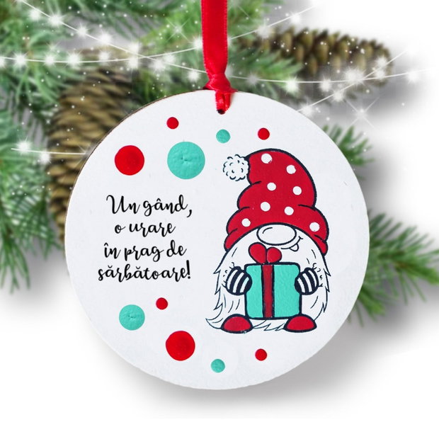 Decoratiune de pom Craciun glob pictat manual cu mesaj
