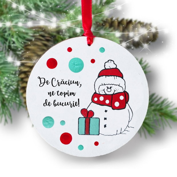 Decoratiune de pom Craciun glob pictat manual cu mesaj