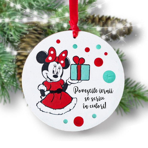 Globuri Craciun personalizate cu personaje si mesaje, pictate manual pe lemn