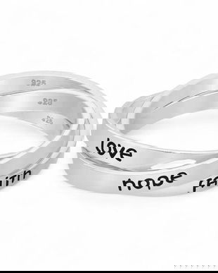 Inel din argint 925 cu 3 cercuri interconectate - mesaj simbolic faith, hope, love, marime S/M, 5g