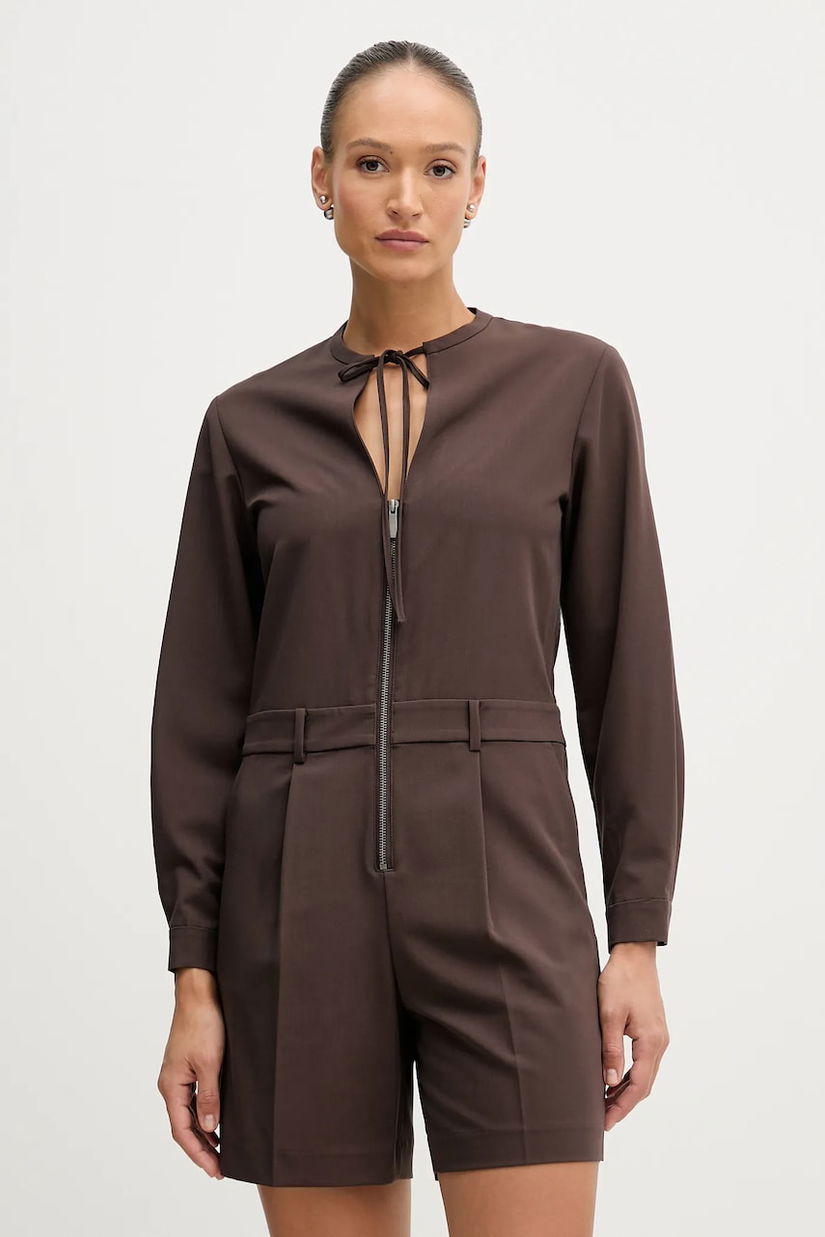 Sisley salopetă culoarea maro, cu decolteu legat, 4RRVLT00R