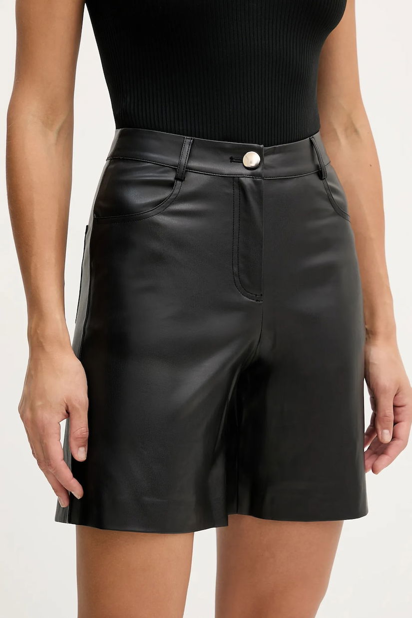 Sisley pantaloni scurți culoarea negru, uni, high waist, 44UKL901Q