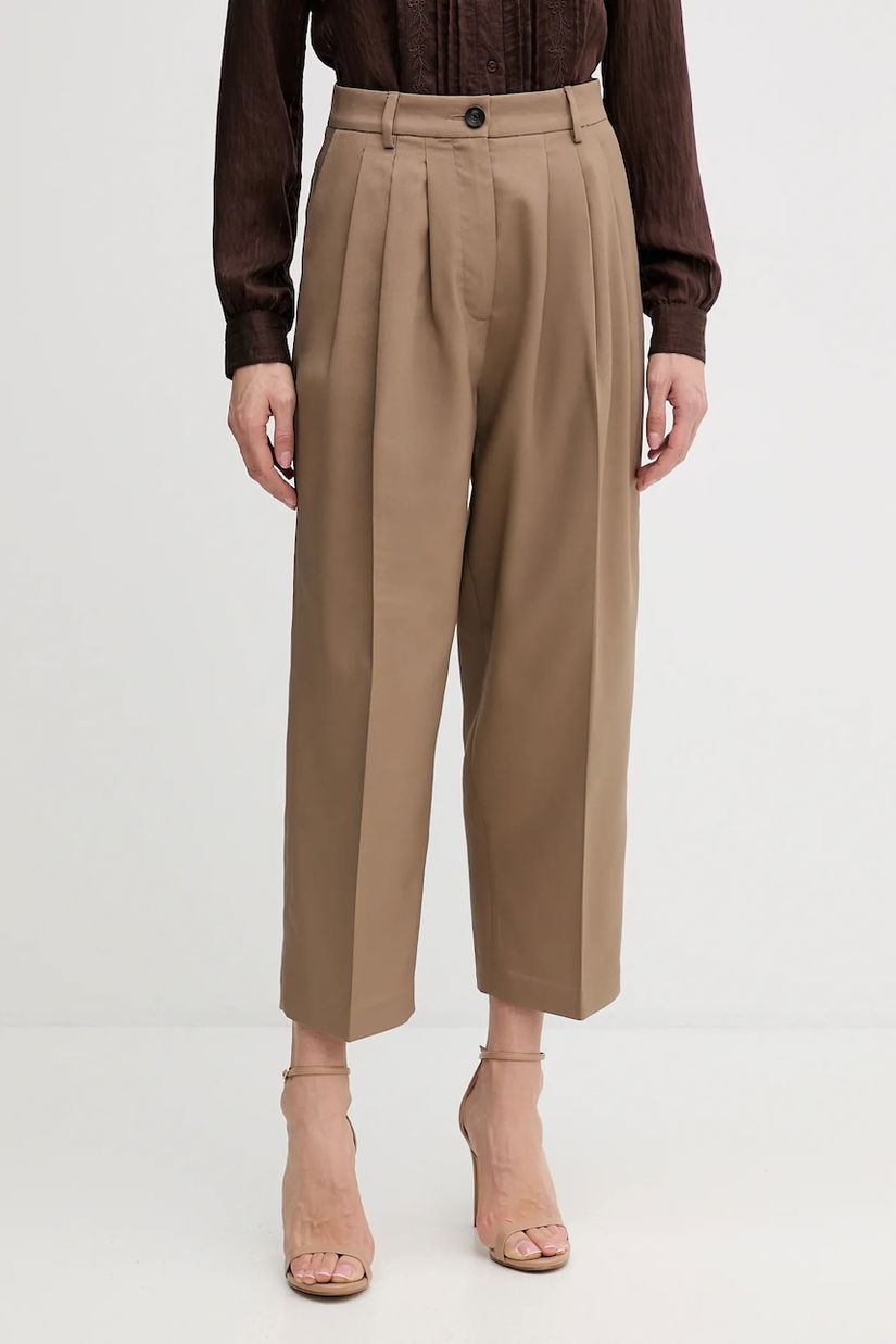 Sisley pantaloni culoarea maro, fason tigareta, high waist, 4V99LF07S