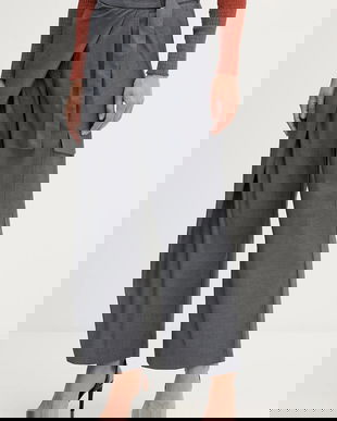 Sisley pantaloni culoarea gri, lat, high waist, 4K2KLF07K