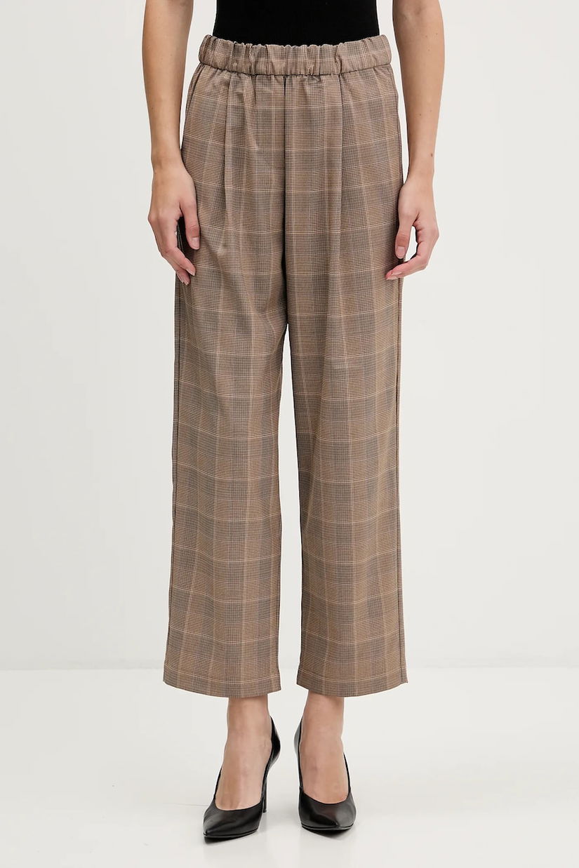Sisley pantaloni culoarea bej, fason tigareta, high waist, 4L0SLF07I