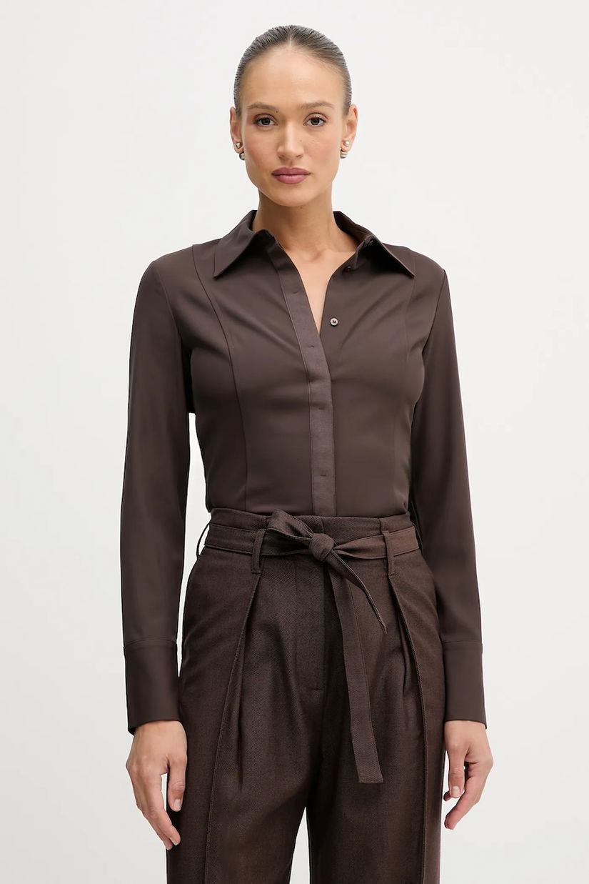 Sisley cămașă culoarea maro, cu guler clasic, regular, 5SLFLQ0A0
