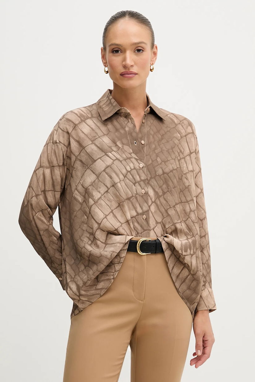 Sisley cămașă culoarea bej, cu guler clasic, relaxed, 5W4VLQ07F