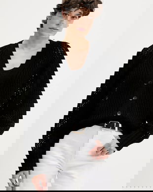 Sisley cardigan din amestec de lână culoarea negru, 1WBZL602U