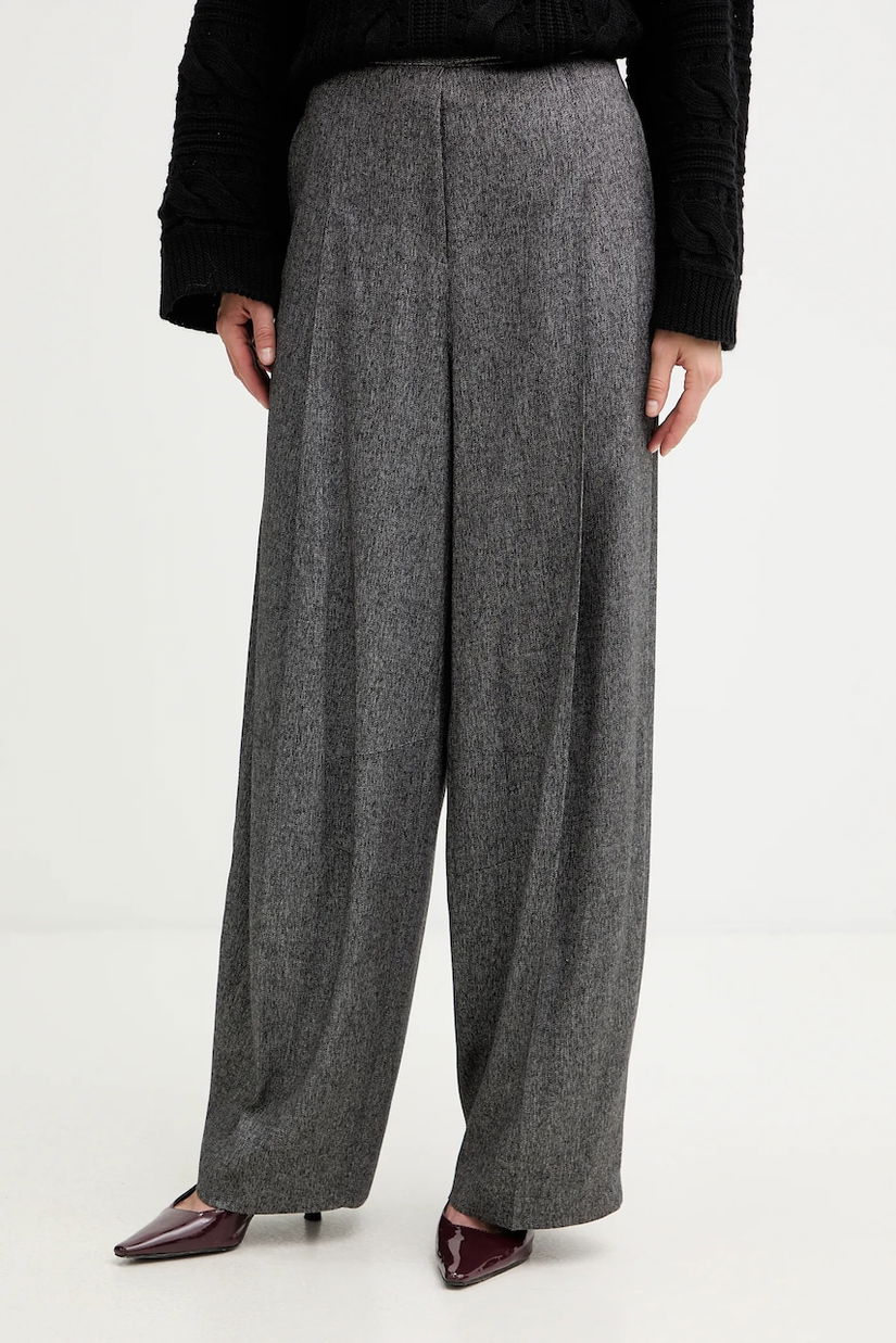 BOSS pantaloni din lână culoarea gri, drept, high waist, 50548212