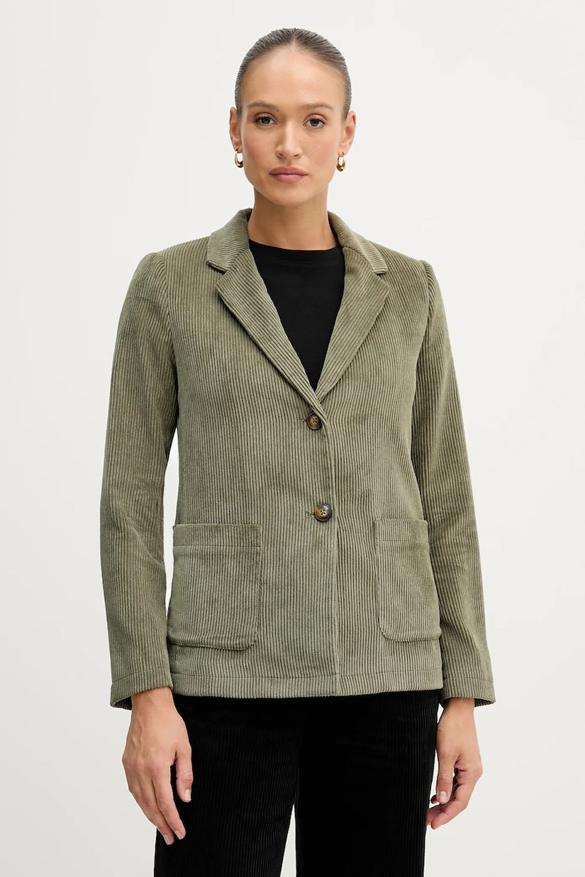 United Colors of Benetton sacou din velur culoarea verde, un singur rand de nasturi, uni, 2Q5GDW03I