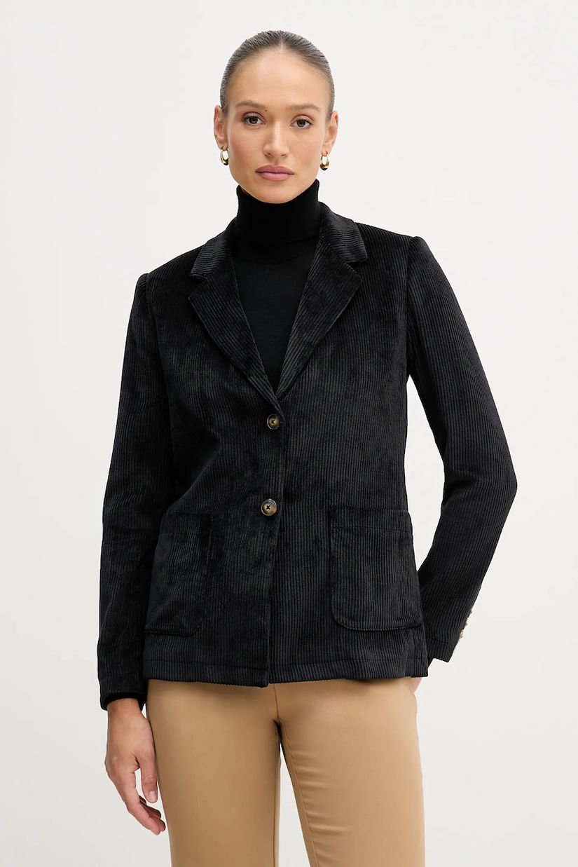 United Colors of Benetton sacou din velur culoarea negru, un singur rand de nasturi, uni, 2Q5GDW03I
