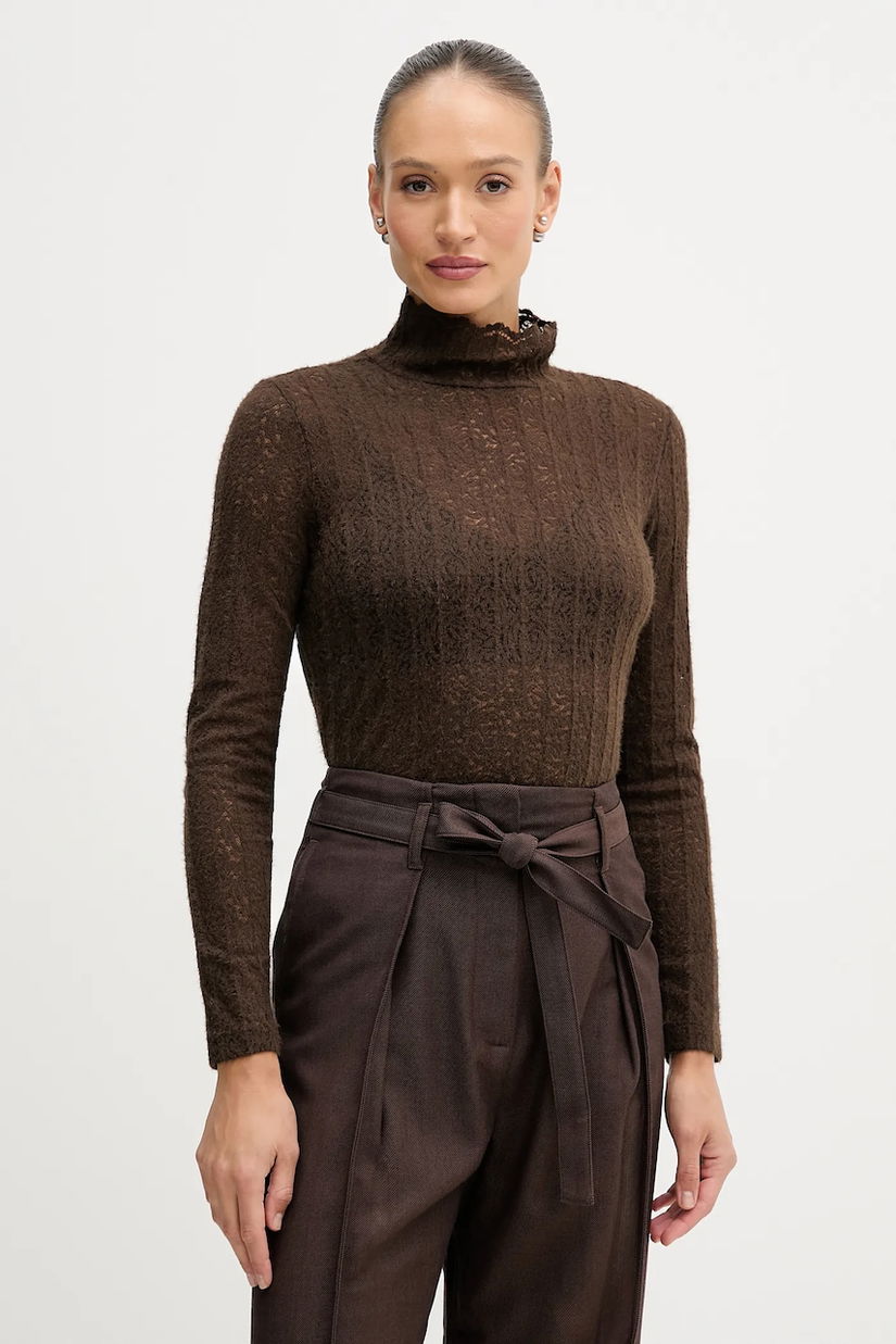 United Colors of Benetton pulover culoarea maro, light, cu turtleneck, 5W77DQ0AT