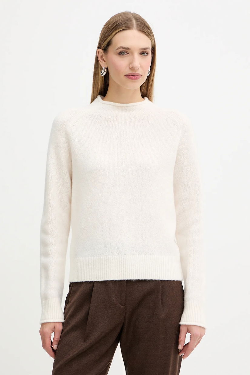 BOSS Orange pulover din amestec de lână culoarea alb, light, cu turtleneck, 50548930