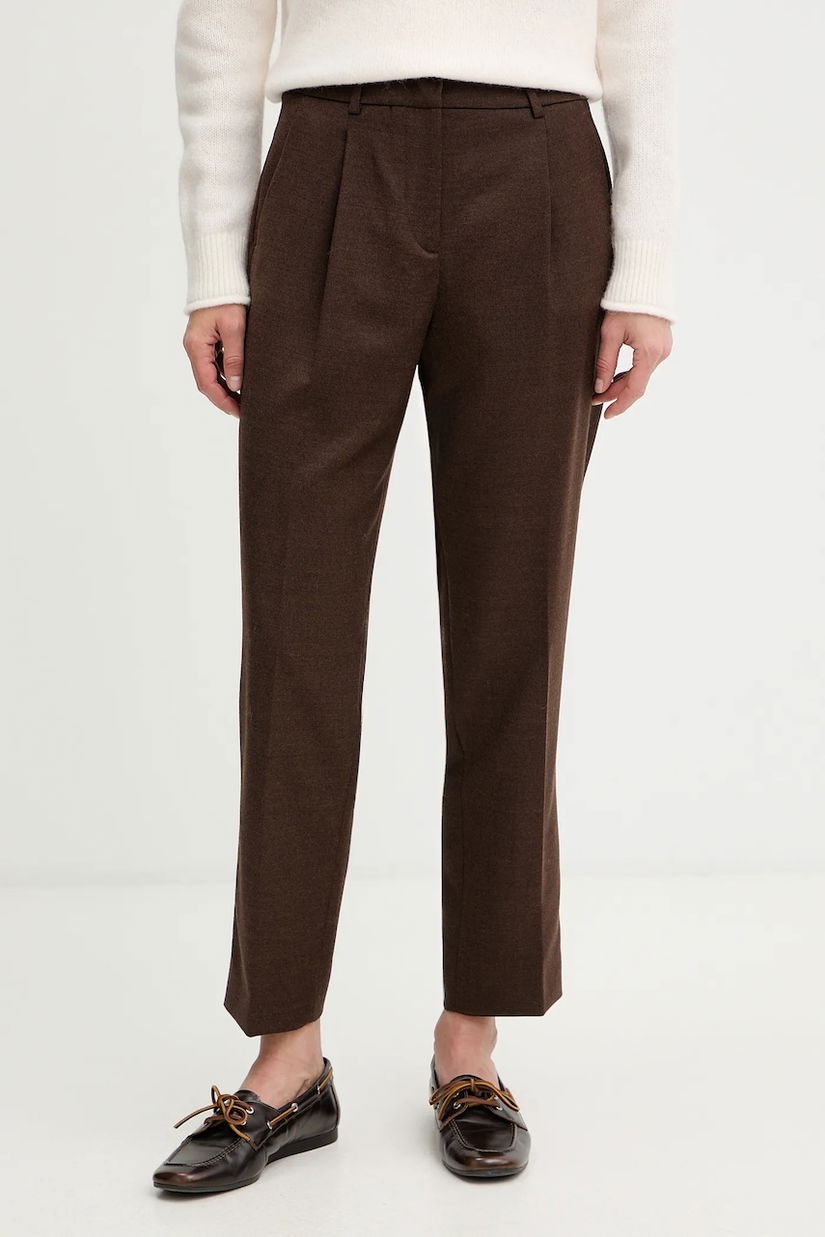 Weekend Max Mara pantaloni din lână CALDAIA culoarea maro, fason chinos, high waist, 2525136152600