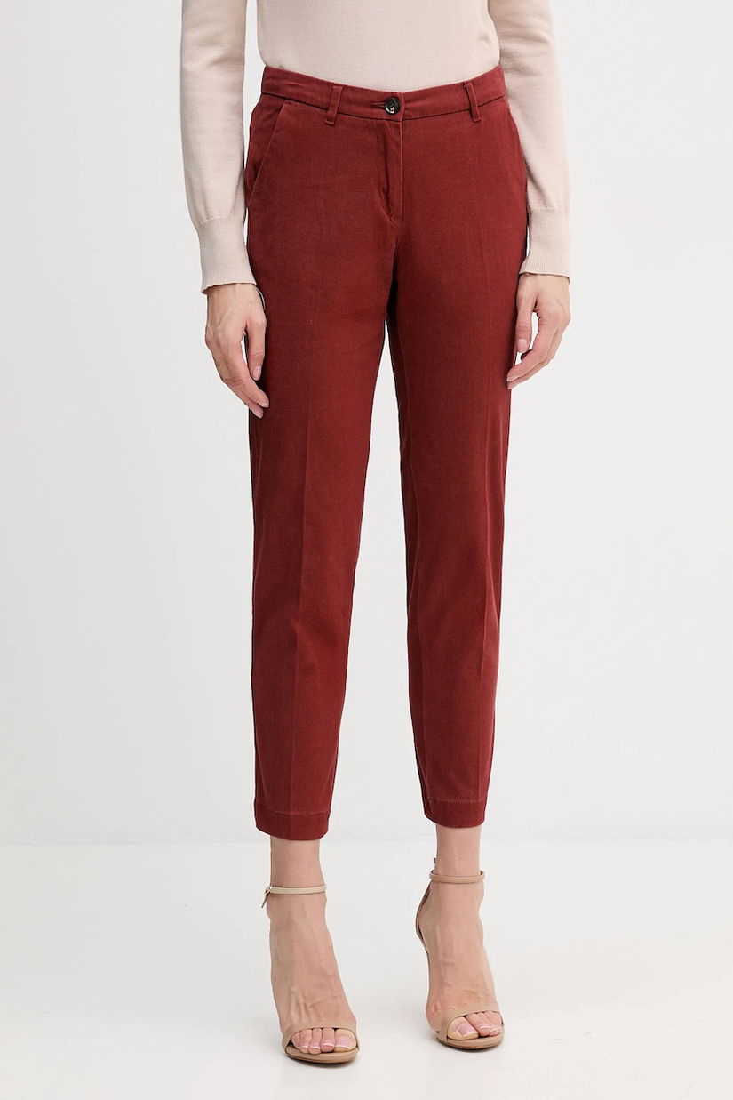 Sisley pantaloni culoarea bordo, fason tigareta, medium waist, 48M855BK7