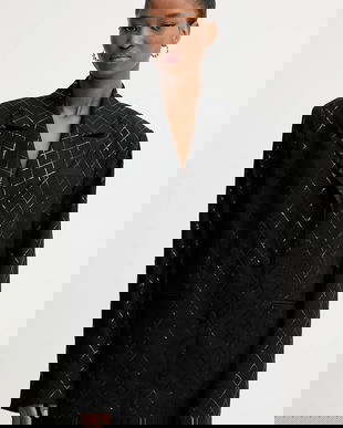 Rotate sacou din lana Oversized Sequins Blazer culoarea negru, un singur rand de nasturi, 113325100