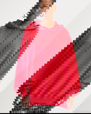 Rotate hanorac de bumbac Sweat Hoodie femei, culoarea roșu, cu glugă, uni, 1124731292