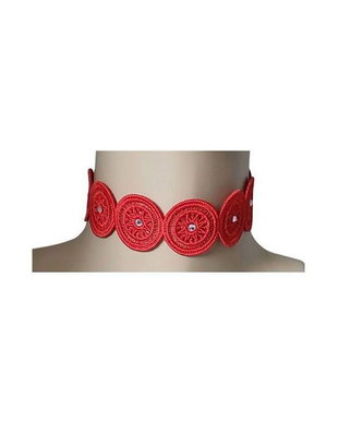 Colier Choker Rosu Brodat cu Cristale