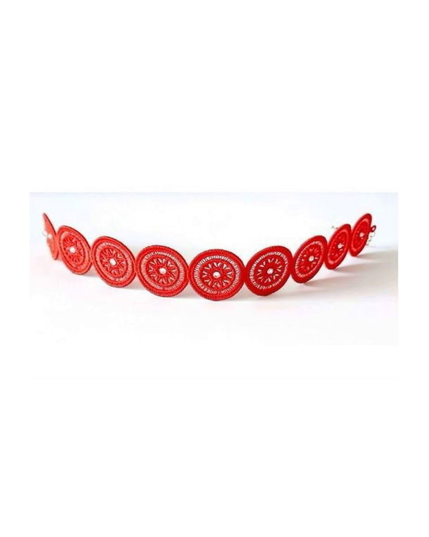 Colier Choker Rosu Brodat cu Cristale