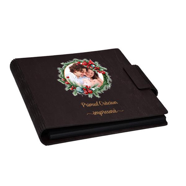 Album foto, coperta lemn, personalizat, Primul Craciun impreuna, Wenge, Piksel, 22x22 cm