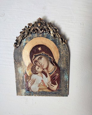 Icoană/Tablou cu Tematică Religioasă,Realizată Manual