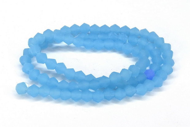 Cristale din sticla, biconice, 4 mm, frosted, aquamarin-JMB03