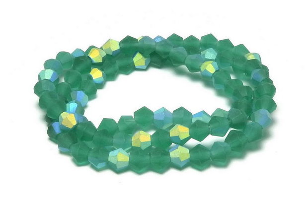 Cristale din sticla, biconice, frosted, AB, 3 mm, verde marin